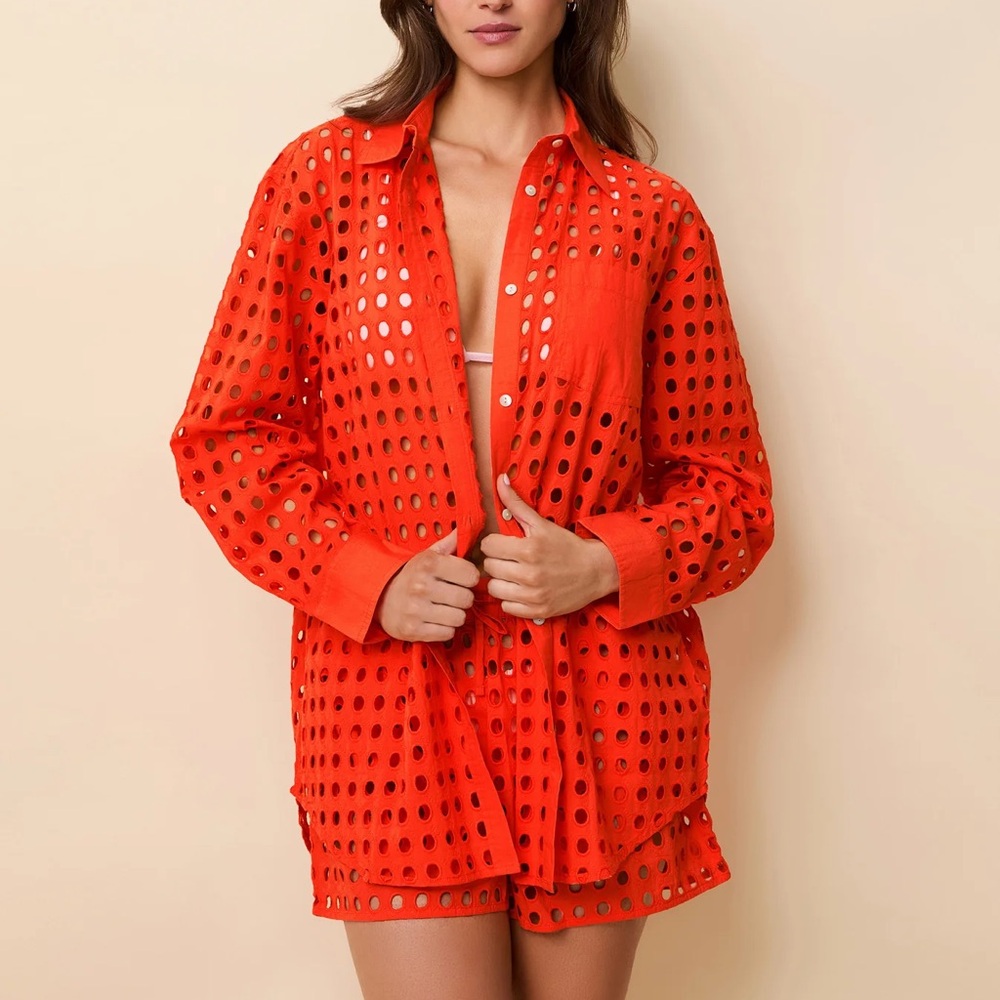 Solid & Striped Eyelet Button-Up Shirt